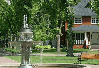 house and a fountain
